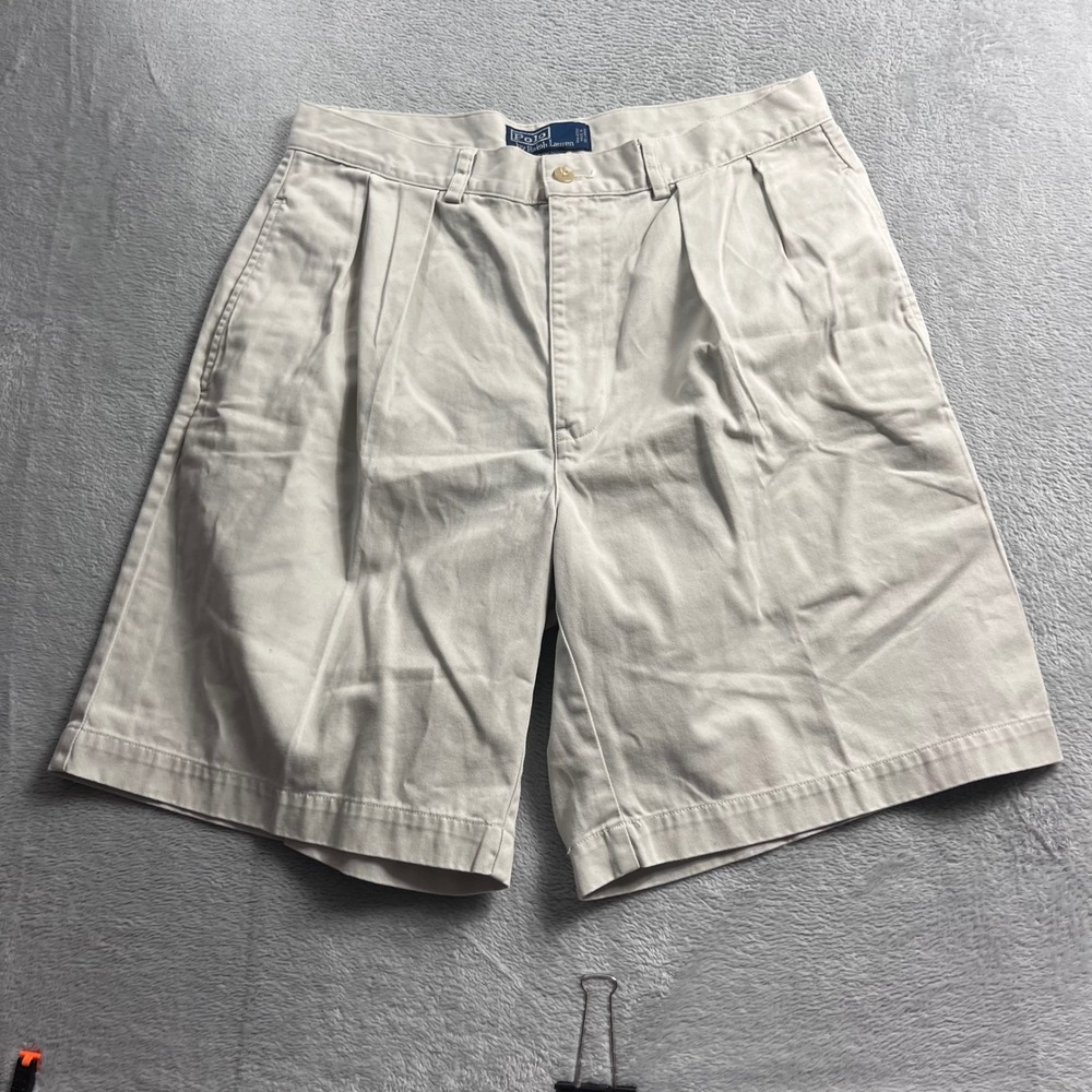 Polo Ralph Lauren Tyler Short Mens 33 Khaki Tan Pleated Chino Cotton Shorts